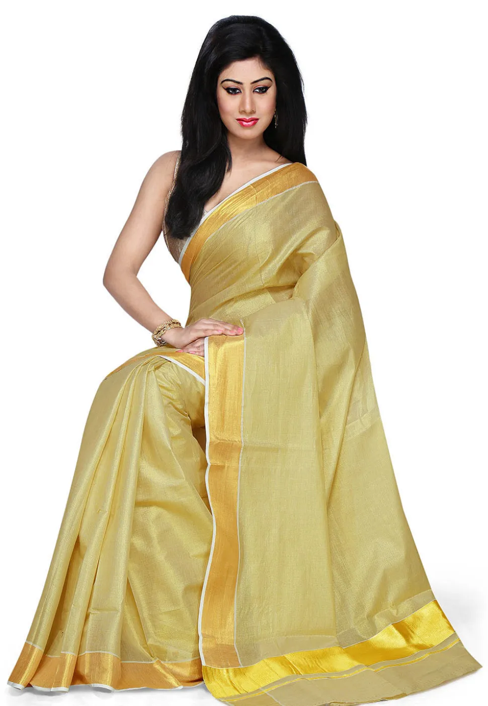 Kerala Kasavu Pure Cotton Saree in Beige