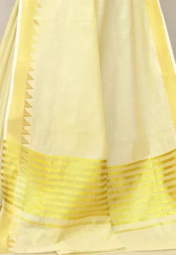 Kerala Kasavu Pure Cotton Saree in Light Yellow