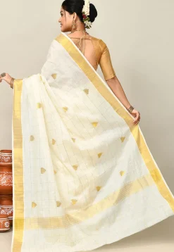 Kerala Kasavu Pure Cotton Saree in Off White