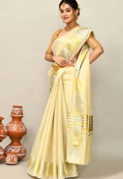 Kerala Kasavu Pure Cotton Saree in Beige