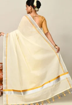 Kerala Kasavu Pure Cotton Saree in Cream