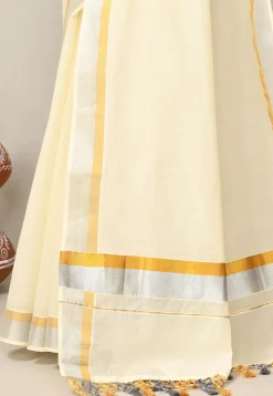 Kerala Kasavu Pure Cotton Saree in Cream