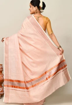 Kerala Kasavu Pure Cotton Saree in Peach