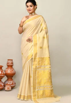 Kerala Kasavu Pure Cotton Saree in Beige