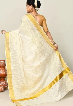 Kerala Kasavu Pure Cotton Saree in Off White