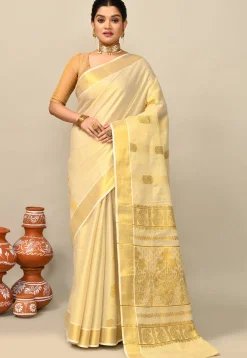Kerala Kasavu Pure Cotton Saree in Beige