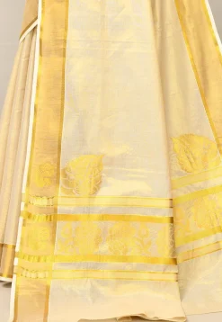 Kerala Kasavu Pure Cotton Saree in Beige