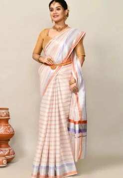 Kerala Kasavu Pure Cotton Saree in Off White
