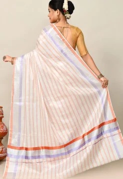 Kerala Kasavu Pure Cotton Saree in Off White