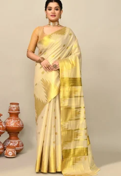 Kerala Kasavu Pure Cotton Saree in Beige