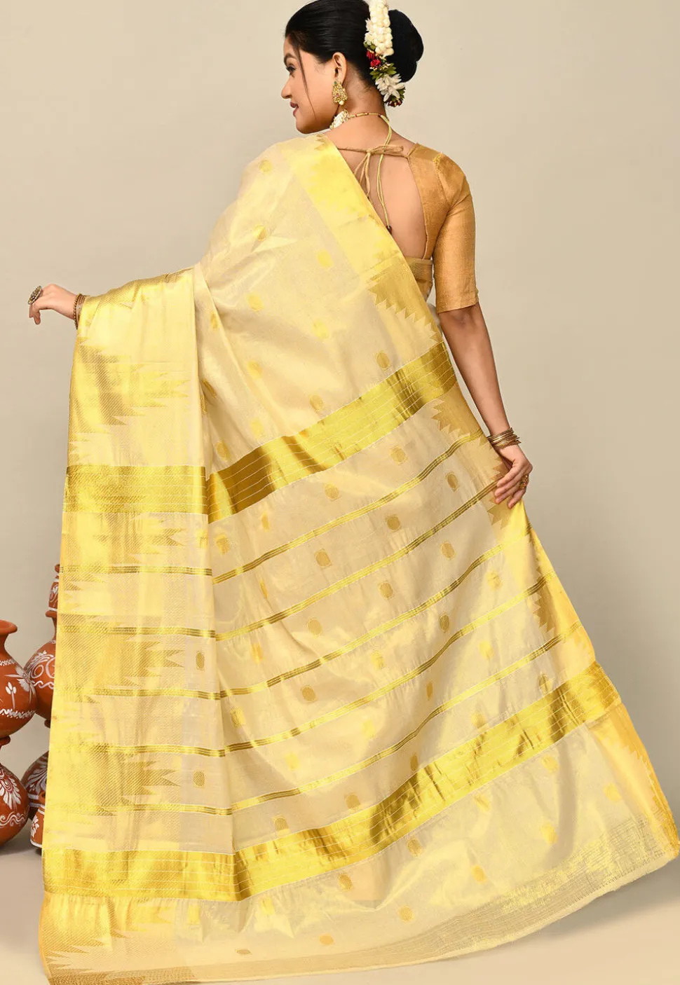 Kerala Kasavu Pure Cotton Saree in Beige