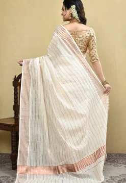 Kerela Kasavu Pure Cotton Saree in Off White
