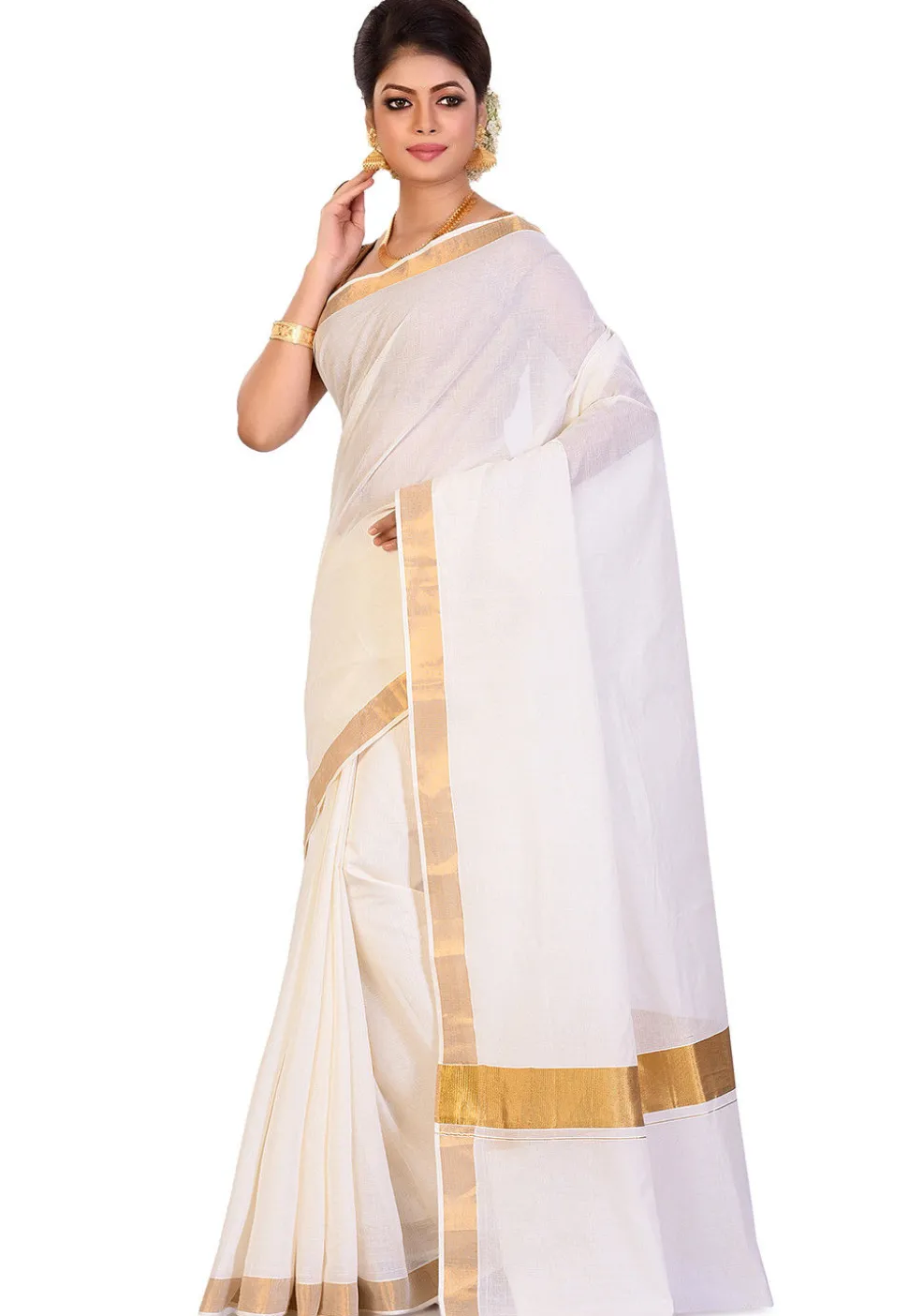 Kerela Kasavu Pure Cotton Saree in Off White