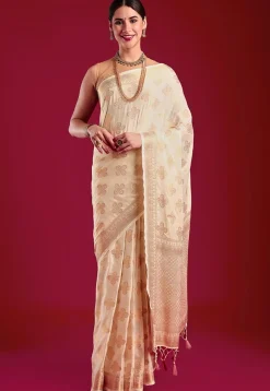 Kerela Kasavu Silk Crepe Saree in Cream