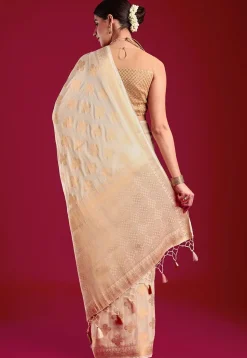 Kerela Kasavu Silk Crepe Saree in Cream