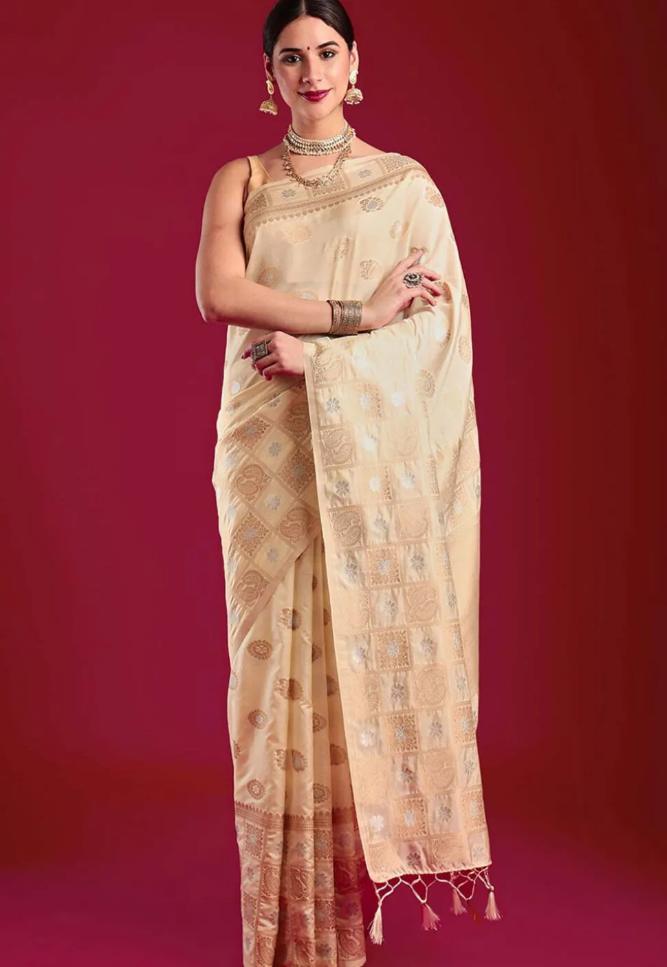 Kerela Kasavu Silk Saree in Cream