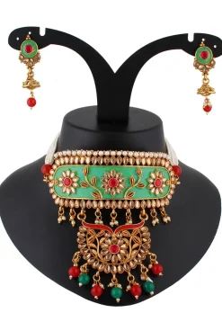 Kundan Enamel Filled Choker Necklace Set