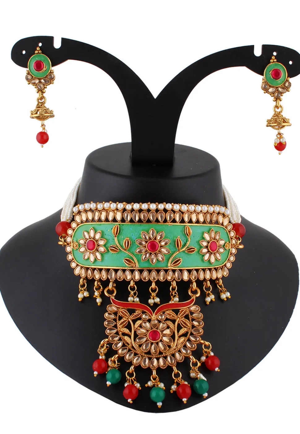 Kundan Enamel Filled Choker Necklace Set