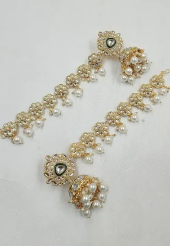 Kundan Jhumka Style Earrings with Ear Chain