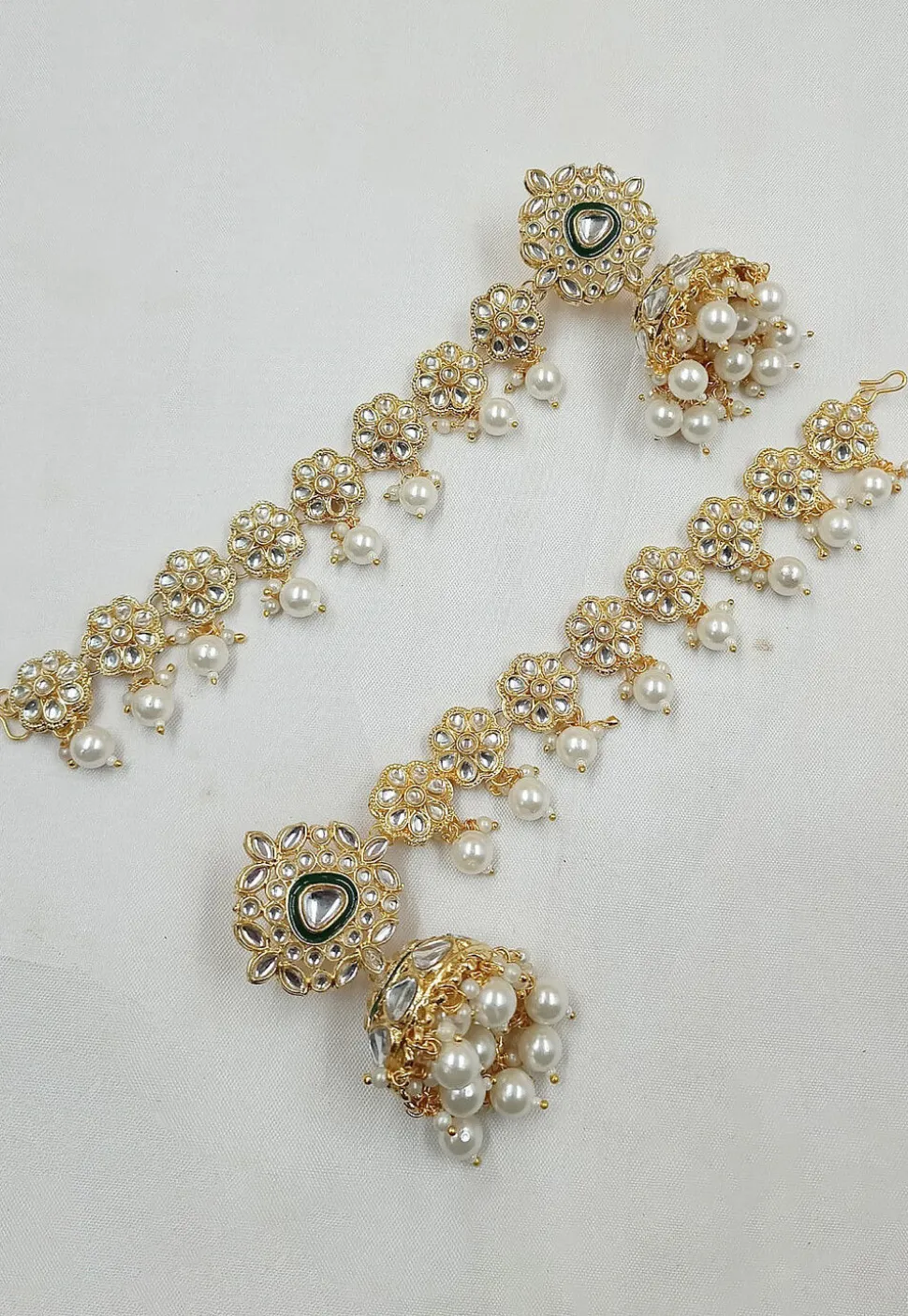 Kundan Jhumka Style Earrings with Ear Chain