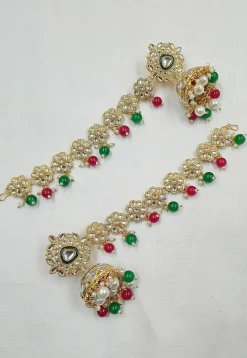 Kundan Jhumka Style Earrings with Ear Chain