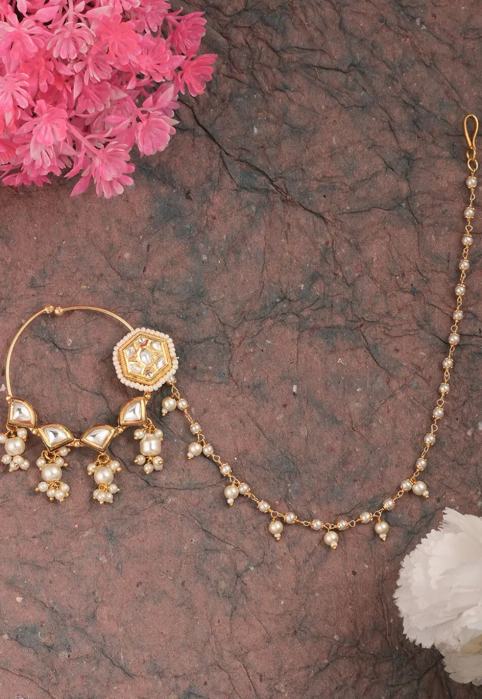 Kundan Nose Ring with Chain