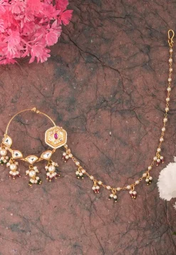 Kundan Nose Ring with Chain
