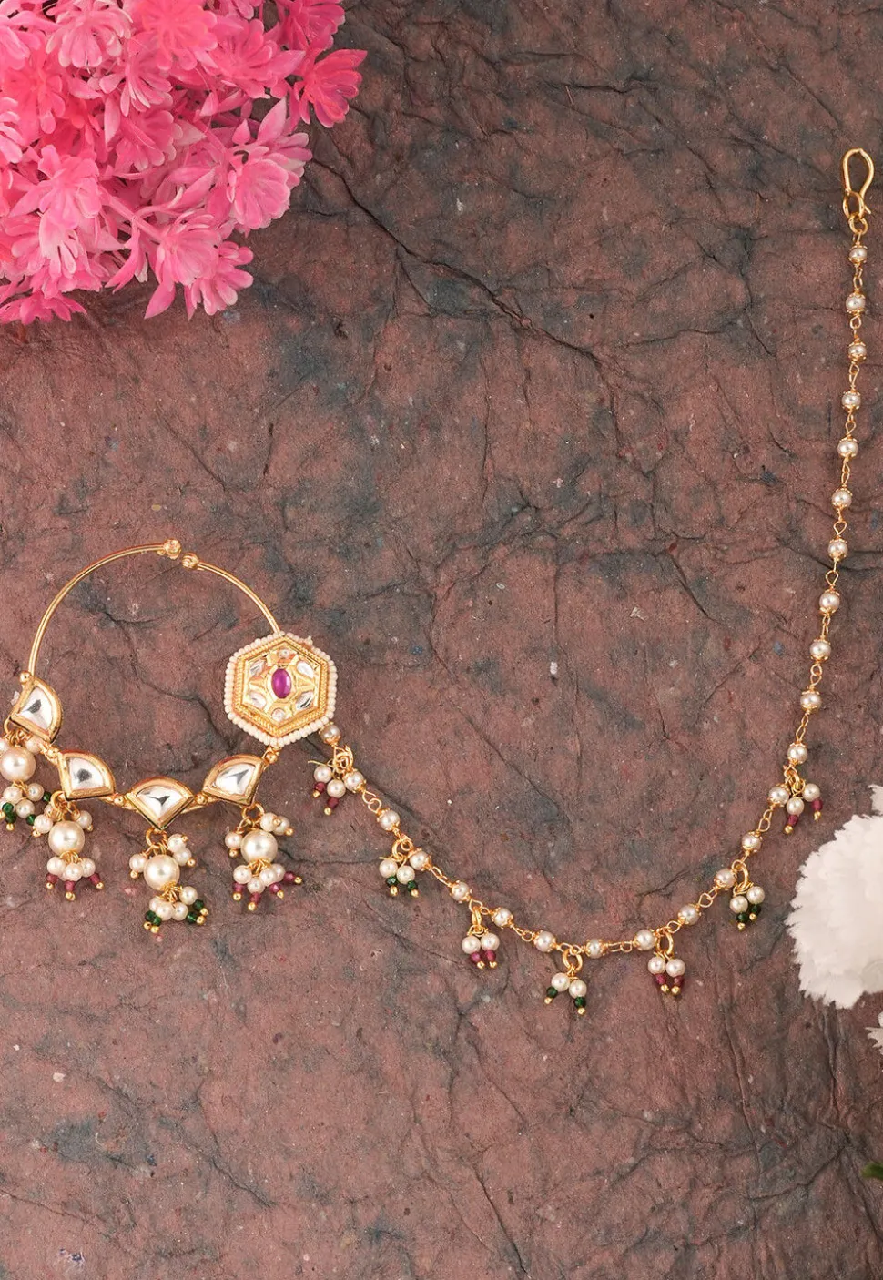 Kundan Nose Ring with Chain