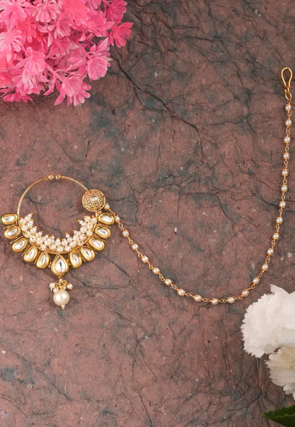 Kundan Nose Ring with Chain