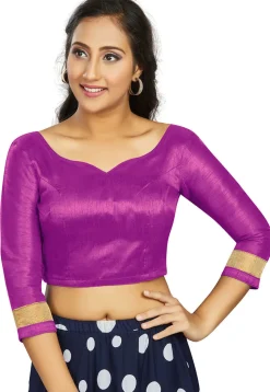 Lace Border Art Silk Blouse in Purple