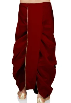 Lace Border Art Silk Dhoti Pant in Maroon