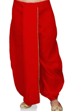 Lace Border Art Silk Dhoti Pant in Red