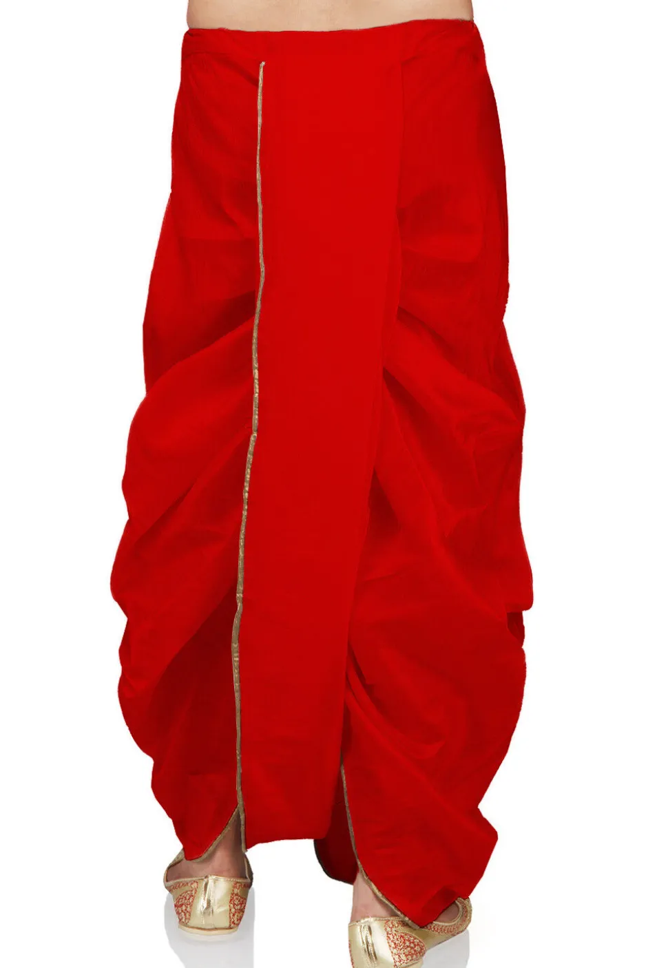 Lace Border Art Silk Dhoti Pant in Red
