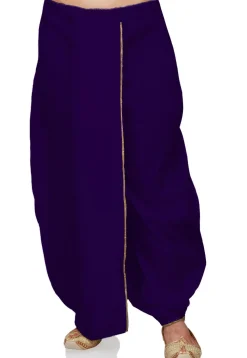 Lace Border Art Silk Dhoti Pant in Navy Blue