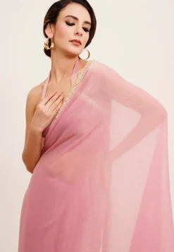 Lace Border Chiffon Saree in Pink