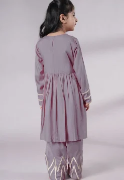 Lace Border Cotton A Line Suit in Grey
