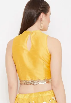 Lace Border Dupion Silk Blouse in Yellow