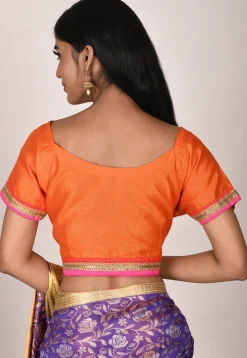 Lace Border Dupion Silk Blouse in Orange