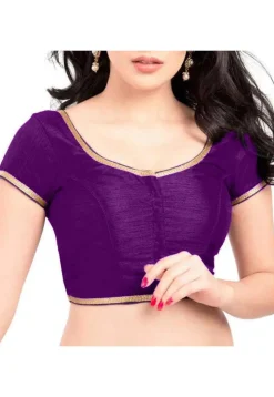 Lace Border Dupion Silk Blouse in Purple