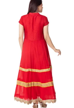 Lace Border Georgette Anarkali Suit in Red