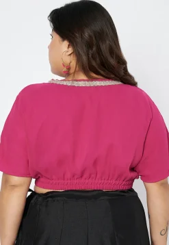 Lace Border Georgette Blouse in Fuchsia