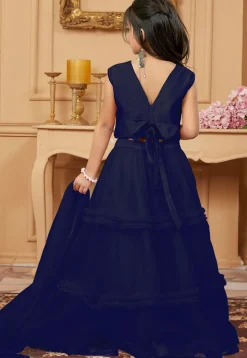 Lace Border Net Lehenga in Navy Blue