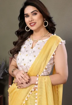 Lace Border Polyester Saree in Yellow