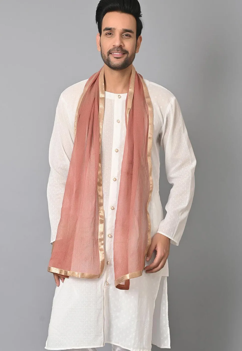 Lace Border Pure Tissue Dupatta in Peach
