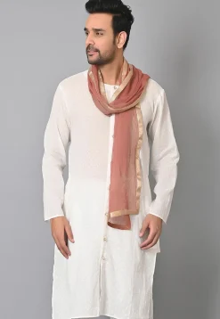 Lace Border Pure Tissue Dupatta in Peach