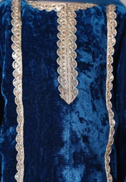Lace Border Velvet Pakistani Suit in Royal Blue