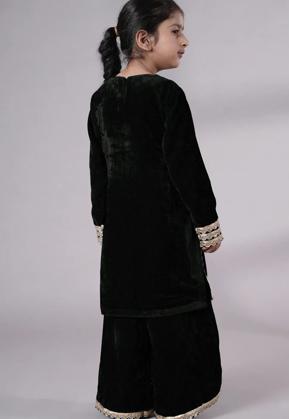 Lace Border Velvet Pakistani Suit in Black