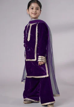 Lace Border Velvet Pakistani Suit in Purple