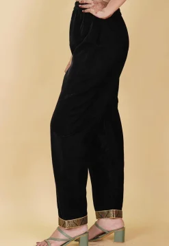Lace Border Velvet Pant in Black