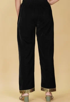 Lace Border Velvet Pant in Black